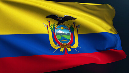 Close-up of Ecuadorian flag with vibrant colors and emblem