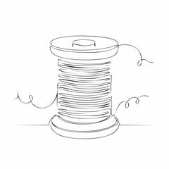 Spools of thread in one continuous line drawing. Spool symbol for atelier and fashion design concept in simple linear style. Editable stroke.