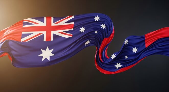 Waving australian flag with flowing fabric. A symbol of patriotism and national pride.