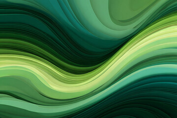 Abstract flowing waves of layered green and teal paper create a sense of organic movement and depth