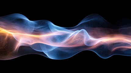 Fototapeta premium Abstract Wave Motion with Blue and Orange Light Flowing on Black Background for Creative Design and Artistic Use