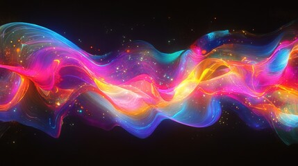 Obraz premium Abstract Colorful Waves in Motion, Vibrant Light Trails and Bright Particles, Energetic Flow, Mystical Background, Dreamy Visual