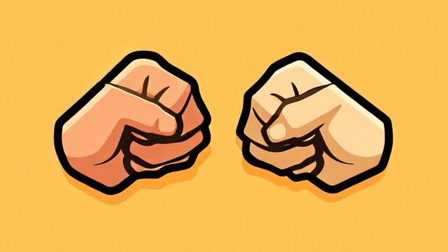 Fist bump icon in bold cartoon style with strong outlines, representing teamwork, unity, collaboration, support, friendly greeting, and partnership in a modern graphic illustration