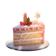 Kawaii Christmas cake slice with sparkling decoration, festive sweet dessert, cozy holiday vibe, cute aesthetic, perfect stock footage for winter celebration, joy, sparkle, and creative design.