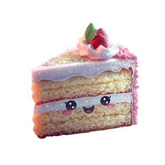 Kawaii Christmas cake slice with sparkling decoration, festive sweet dessert, cozy holiday vibe, cute aesthetic, perfect stock footage for winter celebration, joy, sparkle, and creative design.