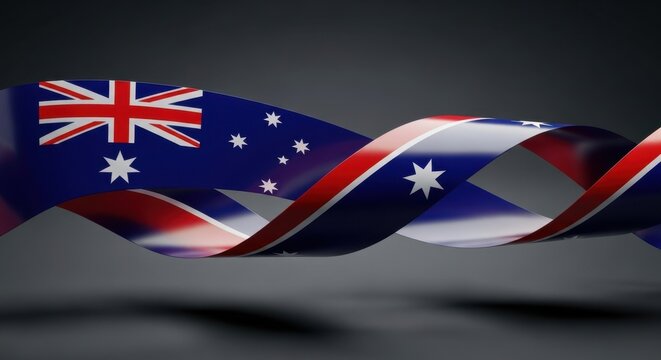 Patriotic representation of the australian flag twisting in a dynamic ribbon design.