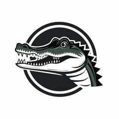 Obraz premium Classic alligator head illustration in circular badge with bold lines 