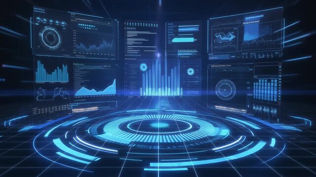 Futuristic Data Visualization Interface with Glowing Blue Elements