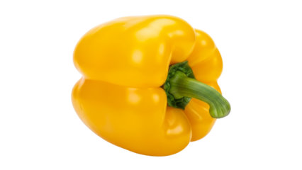 Vibrant yellow bell pepper showcasing its distinct ridges and glossy texture against a crisp white backdrop, highlighting its fresh and natural appeal