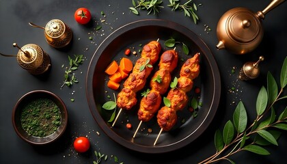 Indian skewers adorned with aromatic spices and herbs, symbolizing the joy of communal meals during Ramadan festivities