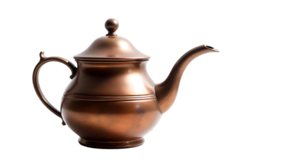 A polished dallah teapot set against a transparent backdrop, representing warmth and hospitality during Ramadan gatherings