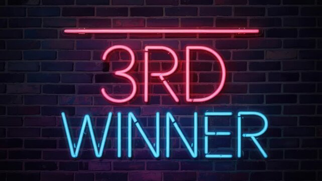Celebrate 3rd place with this vibrant neon sign against a cool brick wall background video clip