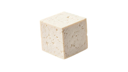Isolated block of firm tofu, soybean curd against bright background, healthy eating concept of delicious meatless plant based protein for balanced