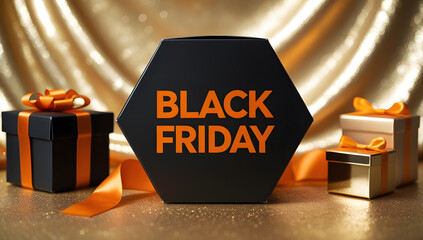 Golden Backdrop Black Friday Promo with Chic Ribboned Gift Boxes