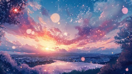 A dreamy and sophisticated New Year's background. Features soft focus bokeh lights, distant fireworks, and a businessman silhouette, suggesting corporate success and future celebrations.