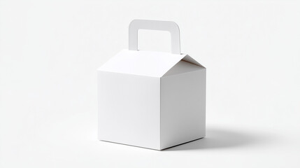 Minimalist white cardboard takeaway box with handle, ideal for packaging mockup. Clean blank container for food branding, delivery concept, and modern product presentation.