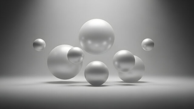 Elegant chrome spheres floating serenely in a clean, gradient space create a modern, sophisticated mood perfect for tech, design, or luxury brand promotion - Powered by Adobe