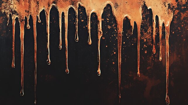 An organic, grunge background texture with dripping rust streaks and stains on a weathered metal wall. An industrial, abstract, and corroded surface.