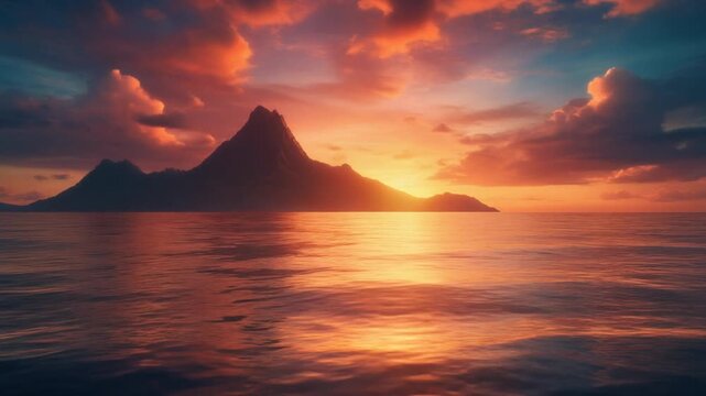 Vibrant Tropical Sunset over Volcanic Island