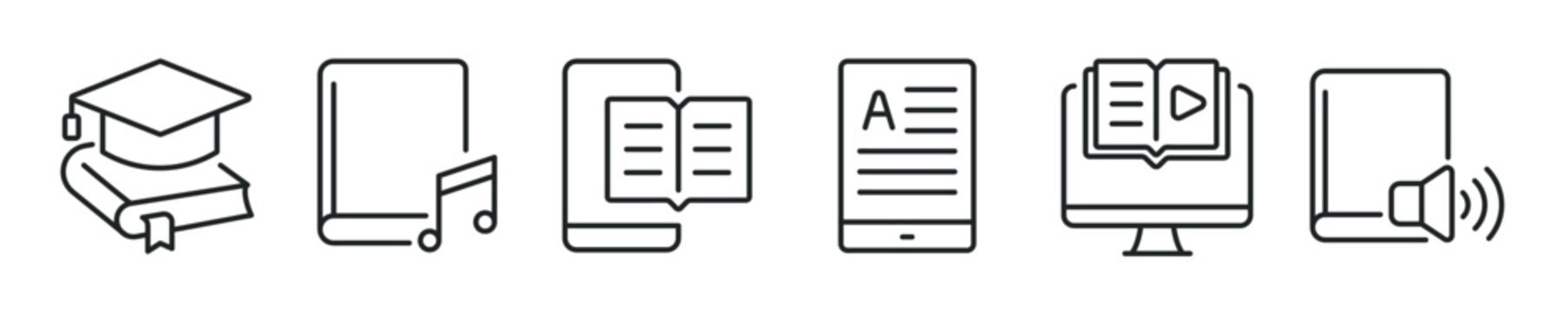 E-Book thin line icon set. Web minimal editable stroke icons