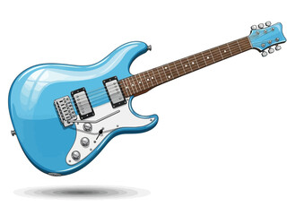 Obraz premium Cartoon Illustration of a Blue Electric Guitar with Tremolo Bridge.