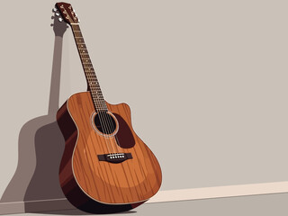 Fototapeta premium Acoustic Guitar Leaning Against Wall Musical Instrument Illustration.
