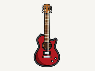 Naklejka premium Red Acoustic-Electric Guitar Illustration with Black Outline and Brown Fretboard.
