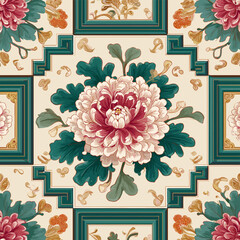 Traditional Korean Dancheong Peony Pattern