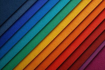 a vibrant display of layered diagonal color stripes in a spectrum of hues