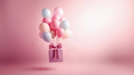 Winter holiday celebration concept. Christmas New Year. pink and white balloons with confetti on a pink background. - Powered by Adobe
