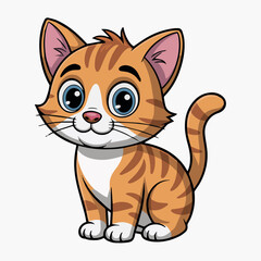 Obraz premium Vector a cartoon orange tabby cat with big blue eyes sitting and looking forward on a white background