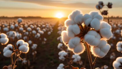Backlit Cotton Field at Golden Hour &ndash; Beautiful Rustic