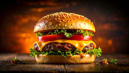 Juicy Cheeseburger Delight A Mouthwatering, Ultra-Realistic Hero Shot with Melted Cheese