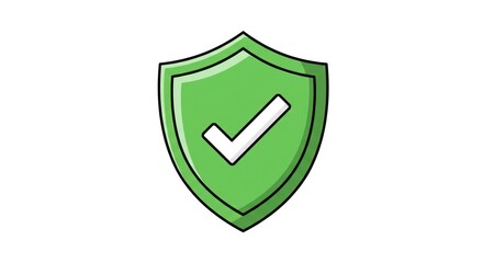 Green shield with checkmark icon for security and protection.