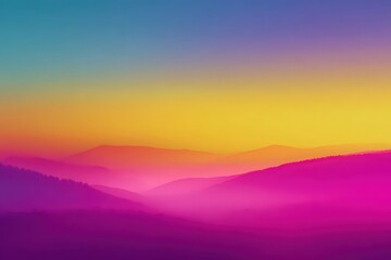 Vibrant Sunset Over Mountain Range With Atmospheric Haze and Colorful Sky Gradient