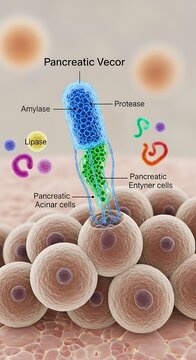 Pancreatic Acinar Cells Producing Enzymes in the Pancreas