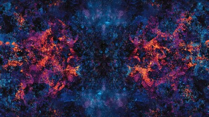 A seamless, horizontally tileable abstract pattern of midnight fireworks or glowing cells. A vibrant, dark background for celebrations, science, or futuristic themes.