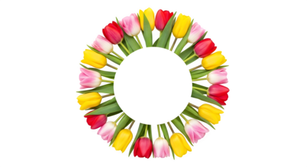 Colorful tulip flower egg shape frame isolated on transparent background for easter design