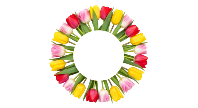 Colorful tulip flower egg shape frame isolated on transparent background for easter design