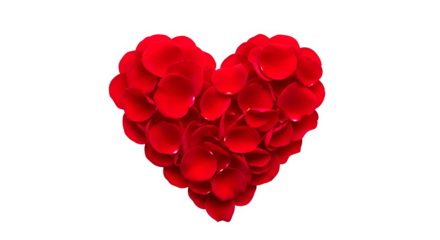 Romantic red rose petals arranged in heart shape isolated on transparent background
