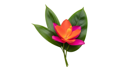 Tropical siam tulip flower with green leaves isolated on transparent background