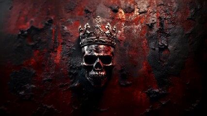 Halloween holiday promotion theme. Spooky scaring. A dark, moody, and atmospheric digital artwork featuring a skull with a crown on its head. The skull is set against a textured.