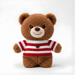 Obraz premium Adorable fluffy brown teddy bear wearing a red and white striped sweater with buttons