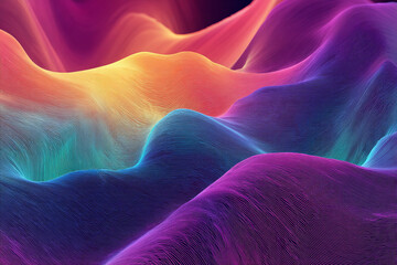 Fototapeta premium Abstract colorful undulating landscape with flowing lines and vibrant gradients of yellow orange blue and purple,
