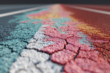 Naklejka premium Abstract macro shot of a cracked road surface in multiple colors and textures