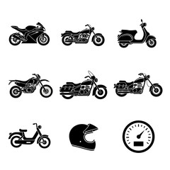 Obraz premium Motorcycle Silhouette Icons Featuring Cruisers, Choppers, and Classic Motorbikes