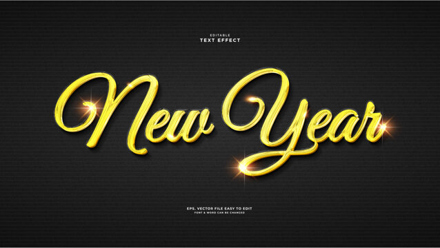 New year  text effect, gold script text style