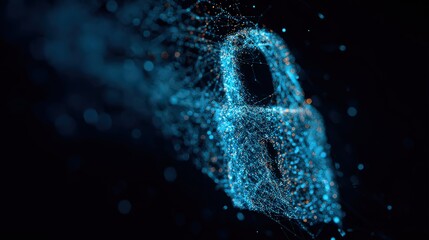 Abstract Digital Representation of a Lock Symbol in Cyber Space with Glowing Particles on Black Background