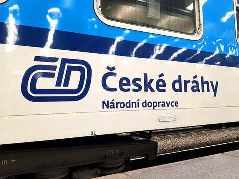 Katowice, Poland - May 26, 2022: Logo Ceske drahy CD Czech railways on train in Poland.
