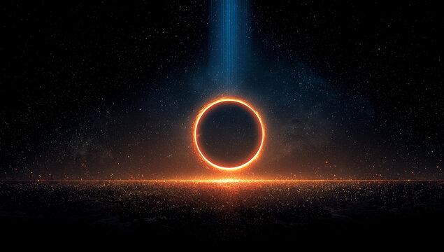 Mysterious Glowing Ring Portal with Blue Light Beam.